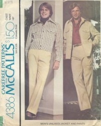 4386 MCCALLS 1974 MR UNLINED JACKET LENGTHS, PANTS PATTERN 40 CHEST
